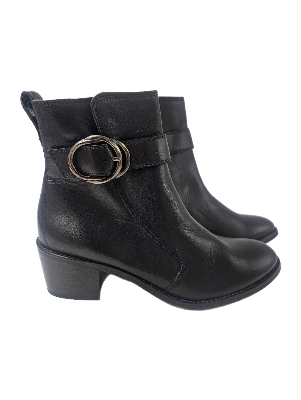 Paul Green Denver Biker Ankle Boots Black Leather Belted Moto Booties Size 6.5